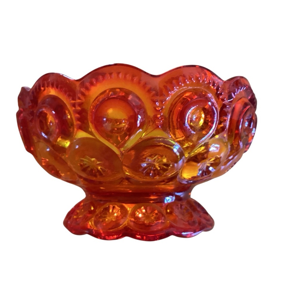 L.E. Smith “Moon and Stars” Amberina Footed Trinket Dish Vintage MCM